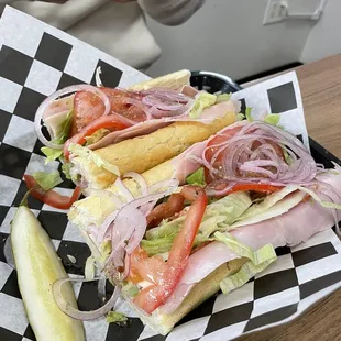 a sandwich and pickle