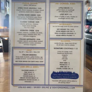 Lunch menu
