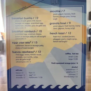 Breakfast menu
