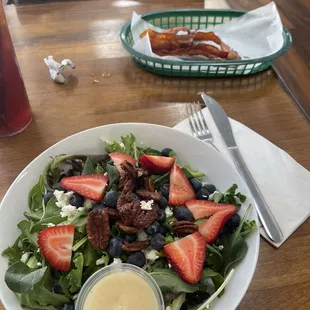 Alpine mixed green salad with side of bacon.