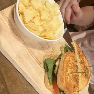 Salmon club and house salt and vinegar chips
