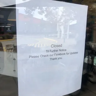 October 31st 2022 - Closed until further notice