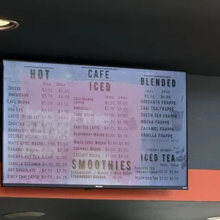 Drink menu January 2024