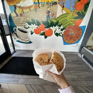everything bagel with strawberry cream cheese. the bagels were just ok..... wouldn&apos;t get it again. the ladies working were super nice tho!!!
