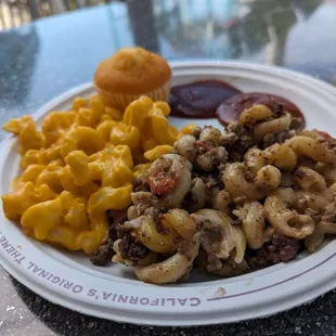 Boysenberry fest: beef stroganoff with cavatappi noodles and Boysenberry Bolognese with your choice of side, we got carbs on carbs baby!