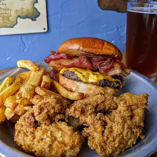 Burger, fries, fingers
