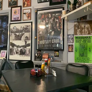 a table and chairs in a cafe