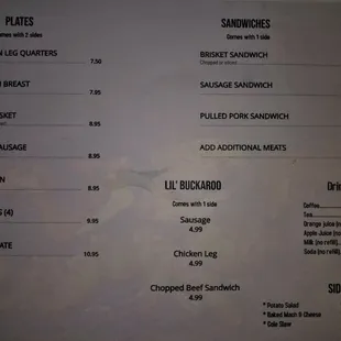 Saturday BBQ menu