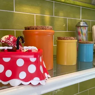 a red and white polka dot cake