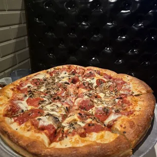 Deep dish pepperoni and mushrooms