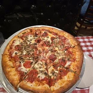 Deep dish pepperoni and mushrooms