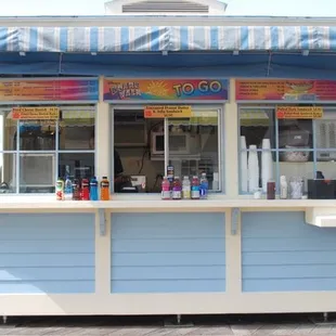 blue and yellow kiosk