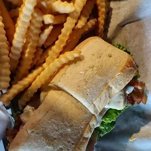 Chicken stack sandwich- you can get grilled or fried on a broche bun (so delicious) with crinkle fries.