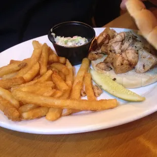 Smoked chicken sandwich with fries