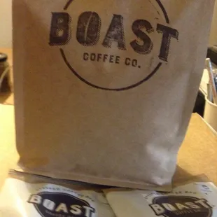 two bags of coffee on a table