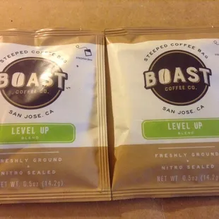 two packets of boast coffee