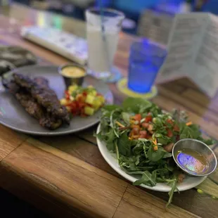 Jerk skewers and side salad