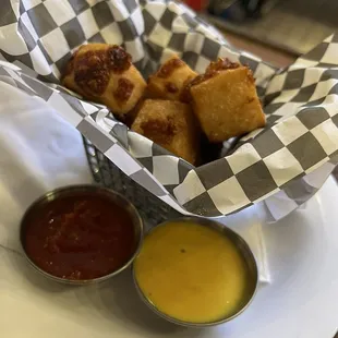 Cheese Curds with marinara &amp; honey mustard for dipping