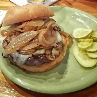 Mushroom and Swiss burger with added grilled onions. Fabulous!