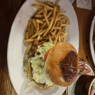 Build your own burger with fries.