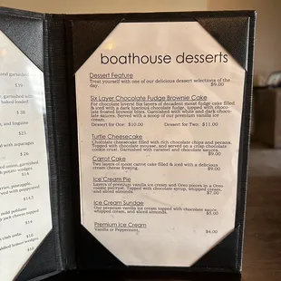 Dessert menu