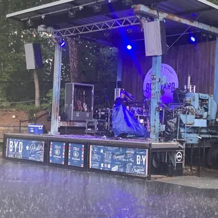 a stage in the rain