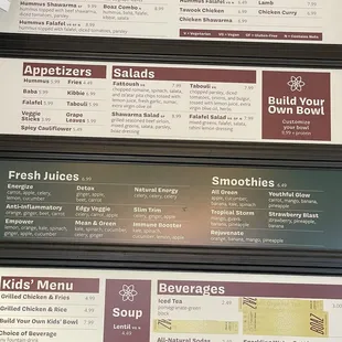Menu on the wall.