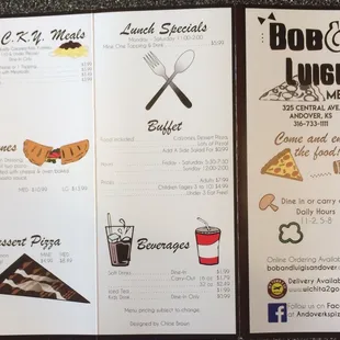 Front side of menu tri-fold.
