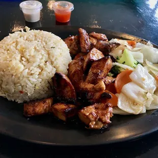Bobs: teriyaki chicken with fried rice and steamed &amp; roasted veggies