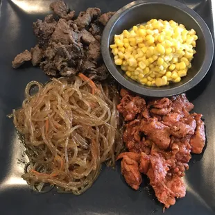 Combo: Beef, spicy pork, glass noodles, corn.