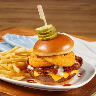 a burger and french fries on a plate