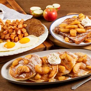 a variety of breakfast foods on a table