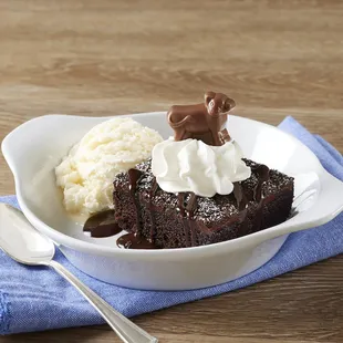 a piece of chocolate cake and ice cream