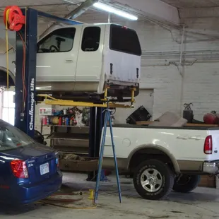 Headwork on F-150 was easier to lift the cab for access vs dropping the engine.