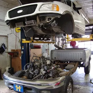 Headwork on F-150 was easier to lift the cab for access vs dropping the engine.