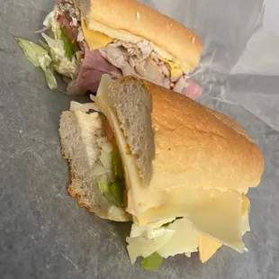 ows a cut in half sandwich