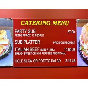 ows a menu for a sandwich