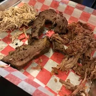 Chicken, brisket, pork