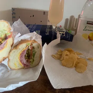 Ham and Salami with everything on a soft roll.