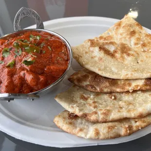 Chicken Kadai and garlic naan.