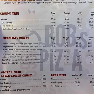 Pizza Menu
