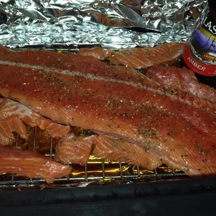 Getting ready to smoke the carcass. This was all 'scrap'. It came out amazing. Got over a pound of fresh smoked King.