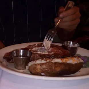 Smoked prime rib &amp; baked potato, after the salad and warm bread.