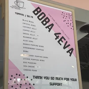 topping menu
