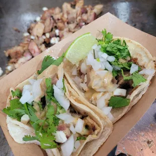 Smoked pork belly tacos