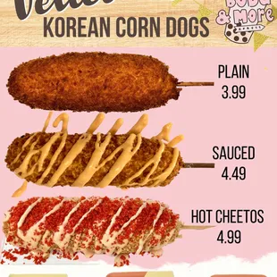 a variety of delicious korean corn dogs