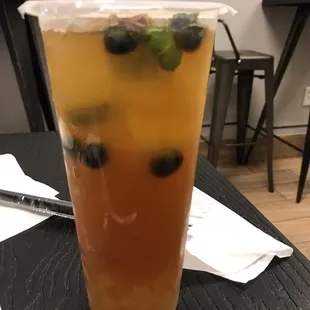 Mixture of fruits with tea.