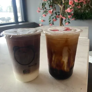 Left: Vietnamese Coffee, Right: Black Sugar Boba Milk Tea with Oat Milk