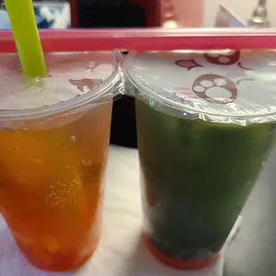 Sparkling Mango Raspberry w/ jelly and Matcha w/ Strawberry