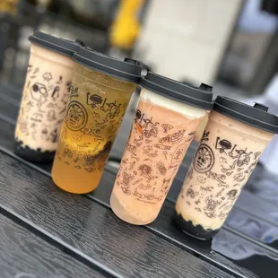 three different flavors of boba